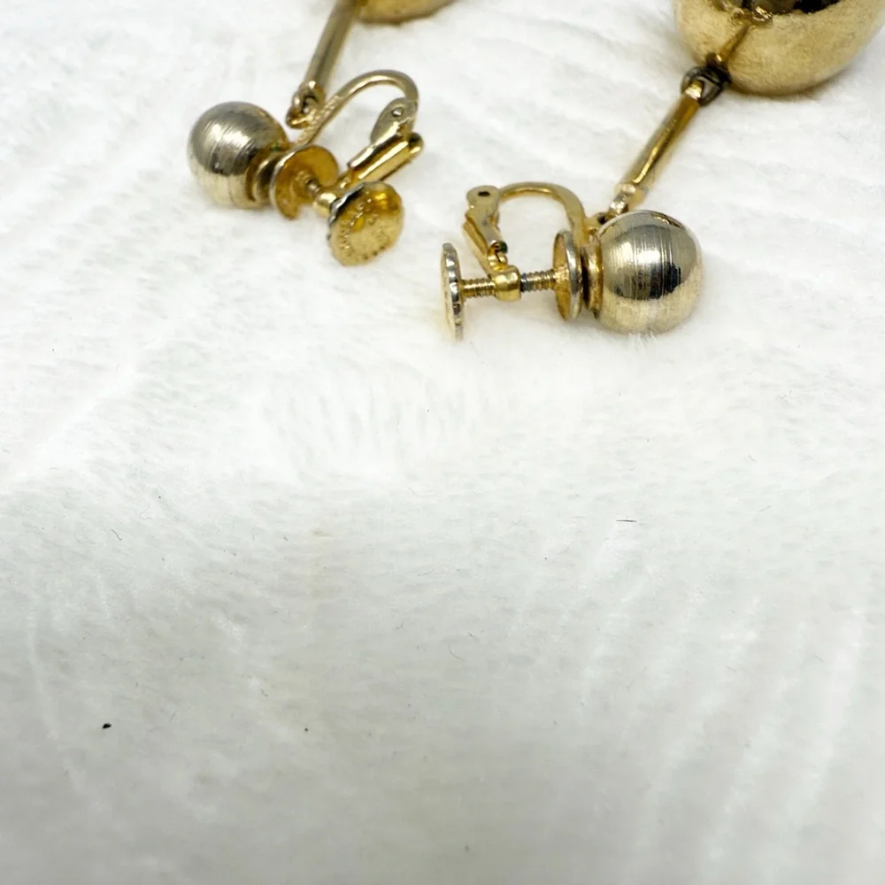 Vintage Screw-Back Earrings Lot Gold Ball Dangle & Rose Floral Earrings Retro